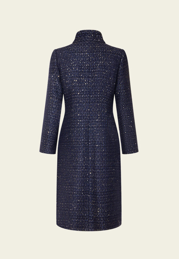 Stand-collar Concealed-fastening Sequin-detail Lurex Coat - Image 2