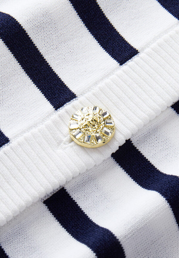 Navy Blue Stripped Knitted Jacket - Image 4