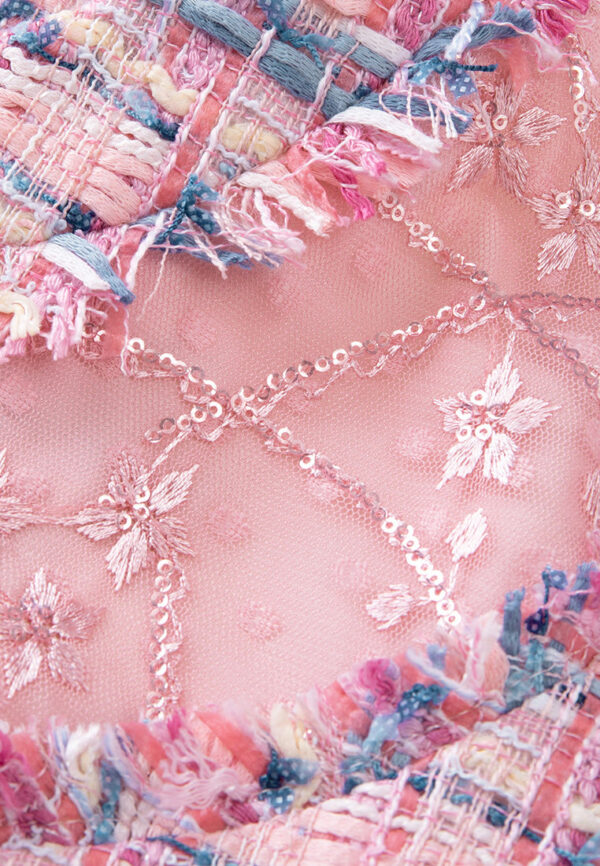 Patchwork Lace-detail Mixed-tweed Cropped Top - Image 4