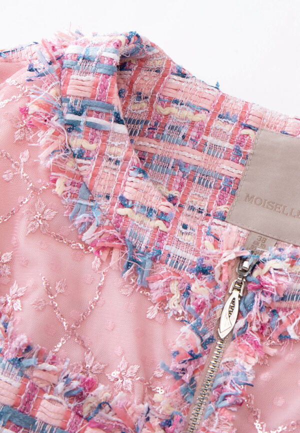 Patchwork Lace-detail Mixed-tweed Cropped Top - Image 3
