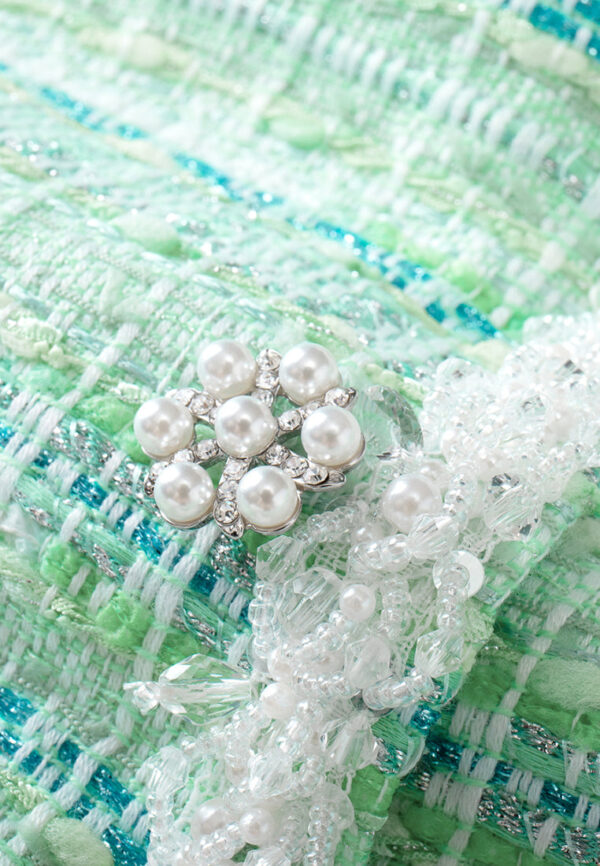 Lime Green Beaded-Trim Embellished-Button slim-fit Jacket - Image 7