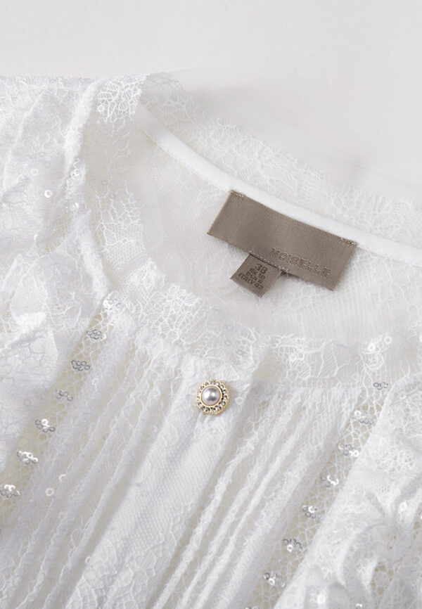Ruffle-trim Sequin-detail Embellished-button Lace Shirt - Image 3
