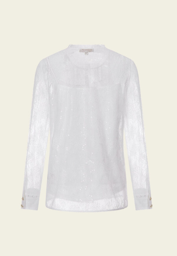 Ruffle-trim Sequin-detail Embellished-button Lace Shirt - Image 2