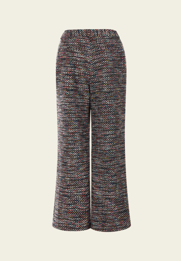 Mixed tweed Hollow-carved Crystal Button Flared Trousers - Image 2