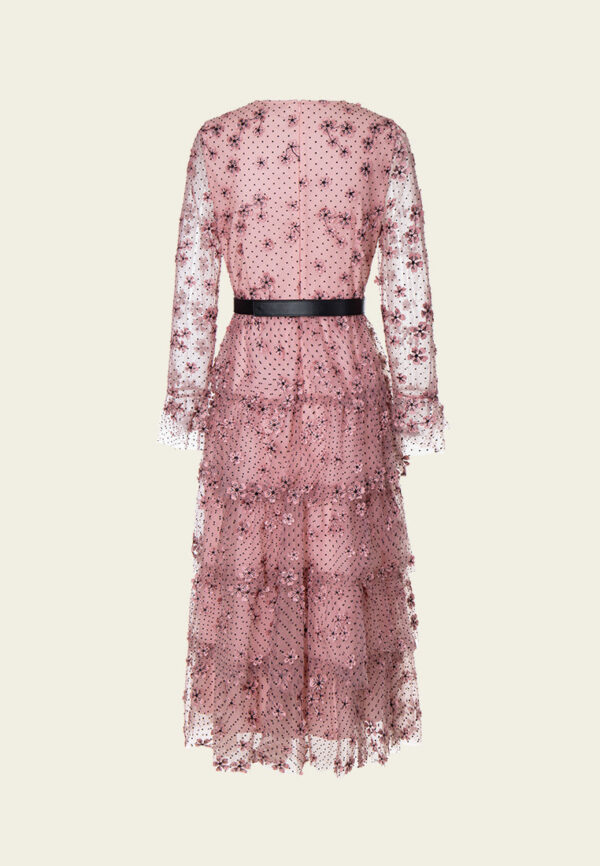 Sakura Appliqué Belted Panelled Mesh Dress - Image 2