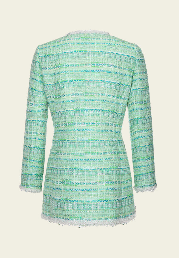 Lime Green Beaded-Trim Embellished-Button slim-fit Jacket - Image 2
