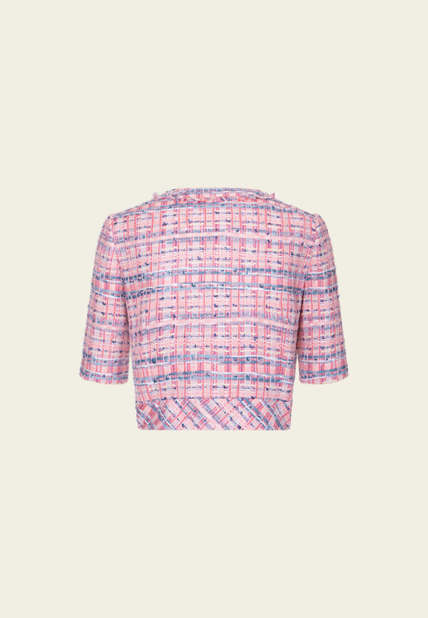 Patchwork Lace-detail Mixed-tweed Cropped Top - Image 2
