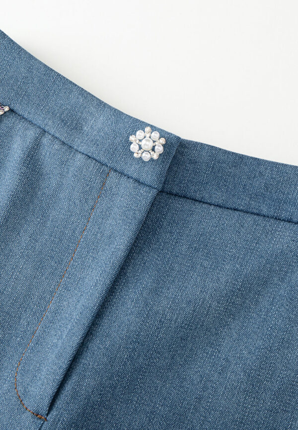 Embellished-trim Slit-pocket Wide-leg Jeans - Image 3
