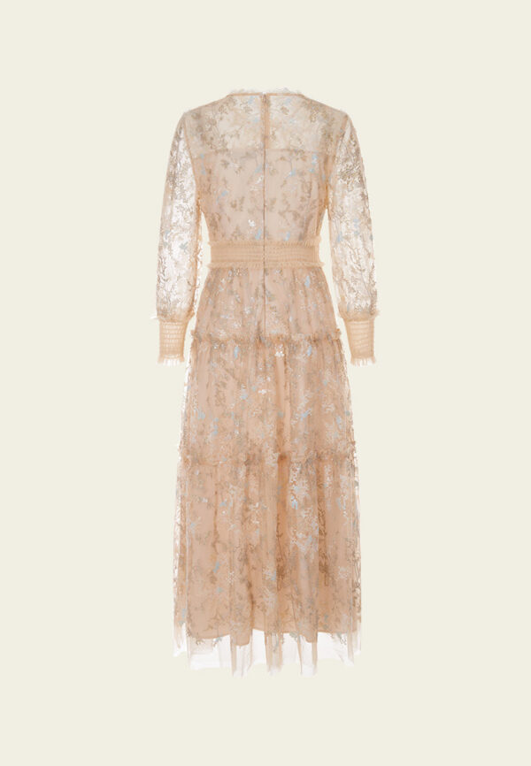 Ruffled-trim Cross-stitch Detail Sequin-detail Mesh Dress - Image 2