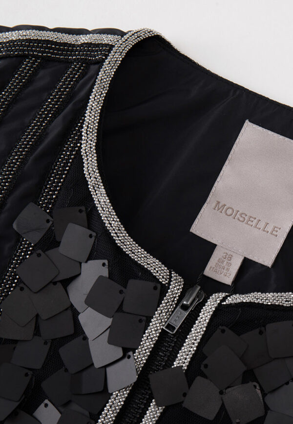 Ribbed-hem Metalic chain-detail Sequin-detail Cropped Jacket - Image 3