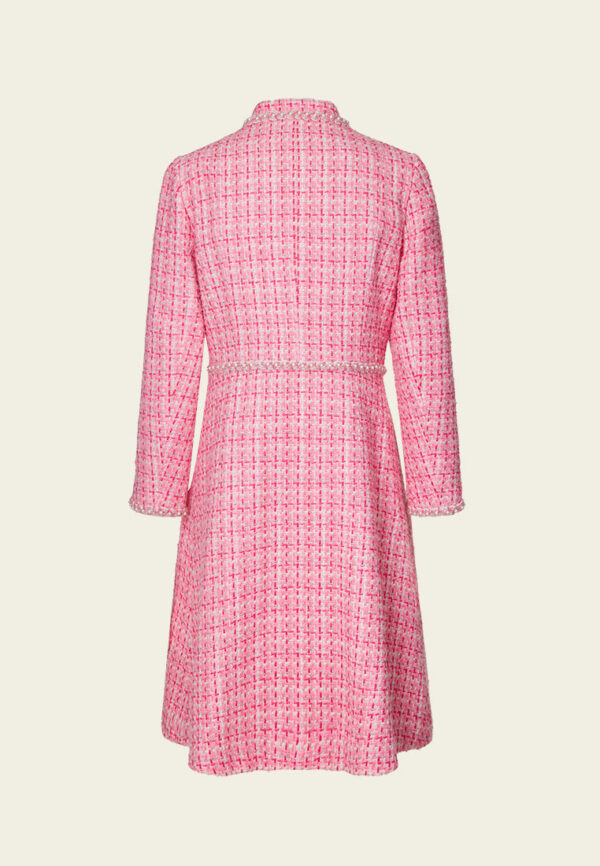 Stand-collar Patch-pocket Embellished-trim Checked Dress - Image 2