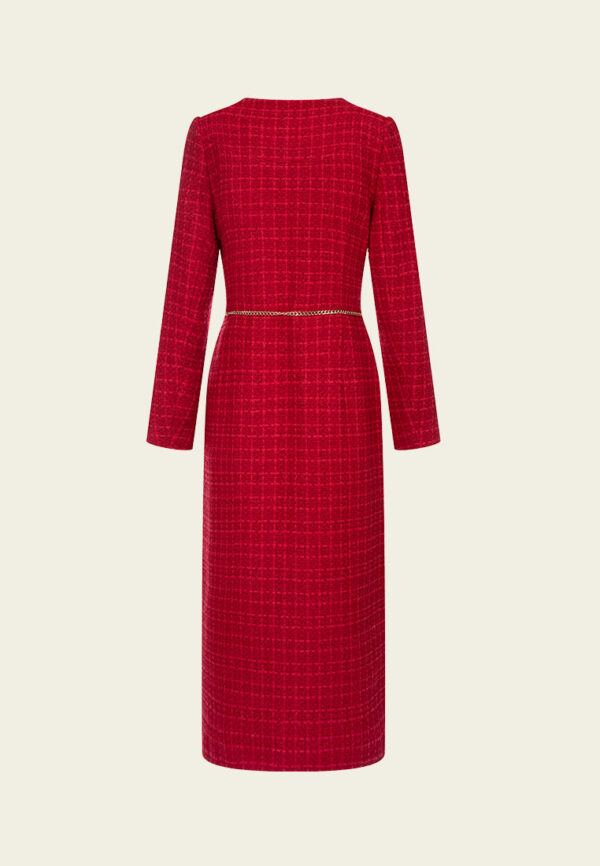 Chain-belt Checked Tweed Maxi Dress - Image 2