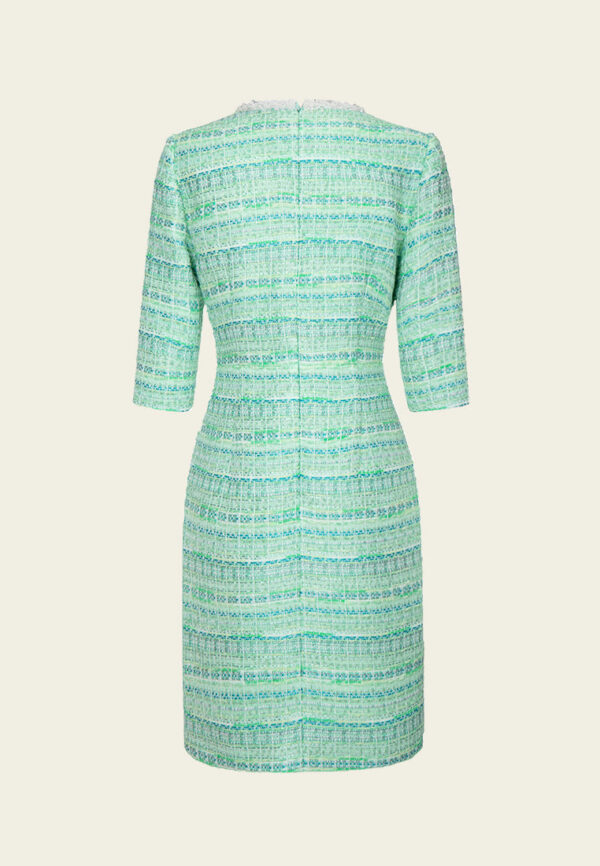Lime Green Beaded-Trim Embellished-Button slim-fit Dress - Image 2