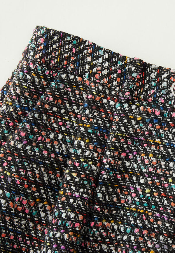 Mixed tweed Hollow-carved Crystal Button Flared Trousers - Image 3