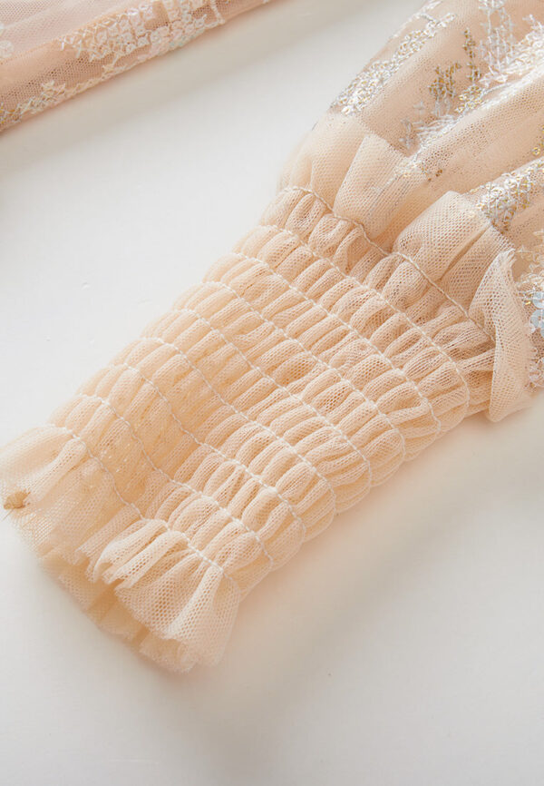 Ruffled-trim Cross-stitch Detail Sequin-detail Mesh Dress - Image 5