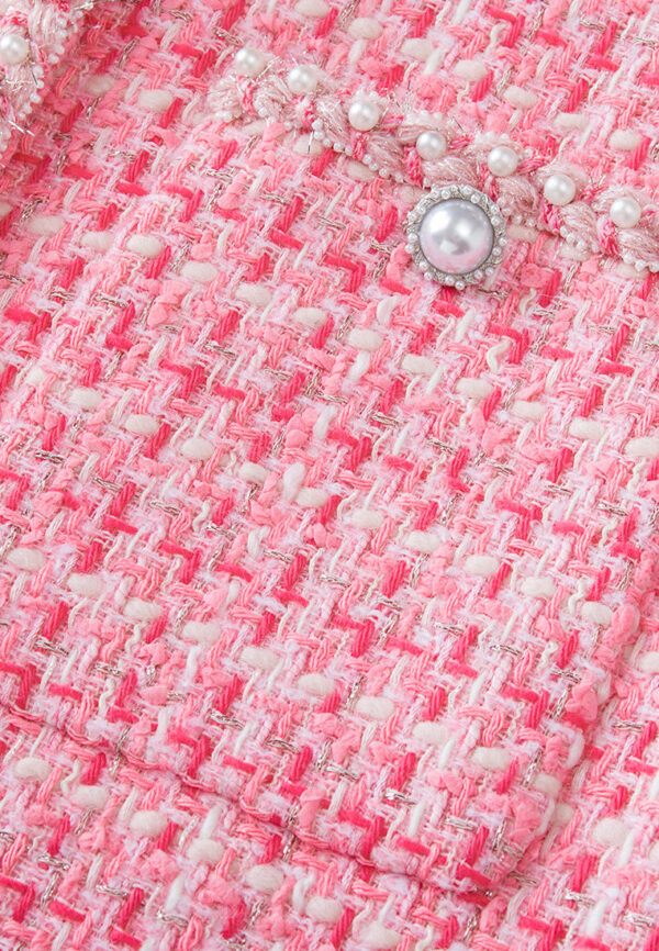 Stand-collar Patch-pocket Embellished-trim Checked Dress - Image 4