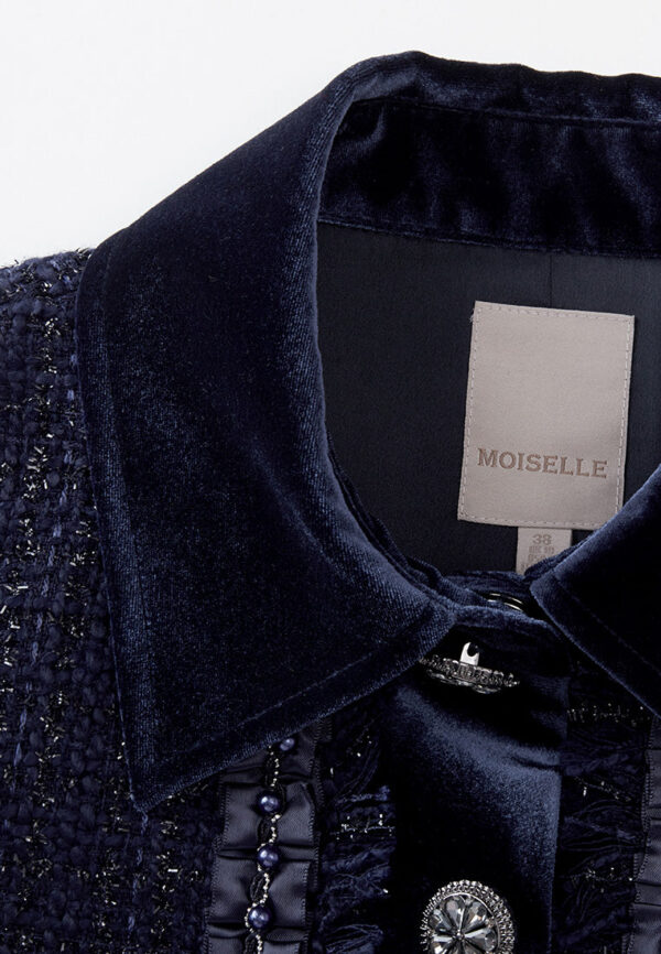 Contrasting-panel Detail Ruffle-detail Crystal-button Lurex Jacket - Image 3