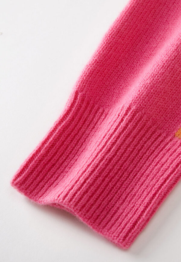 Fushia Ribbed Patchwork-shoulder Embroidered-detail Sweater - Image 7
