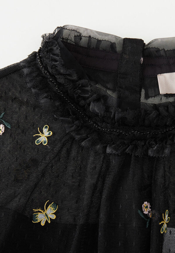 Ruffled-collar Embroidered Mesh Lace Top - Image 3