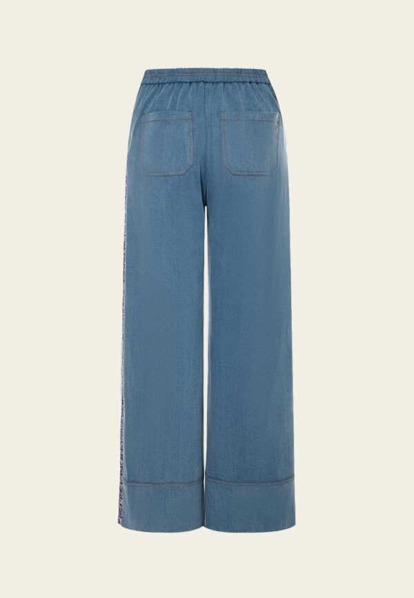 Embellished-trim Slit-pocket Wide-leg Jeans - Image 2