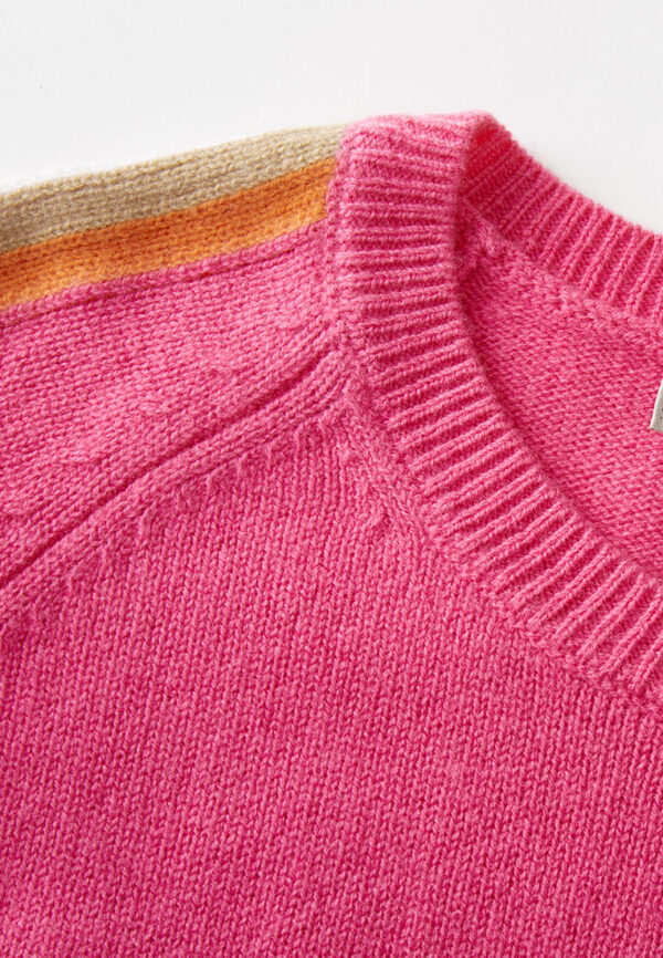 Fushia Ribbed Patchwork-shoulder Embroidered-detail Sweater - Image 3