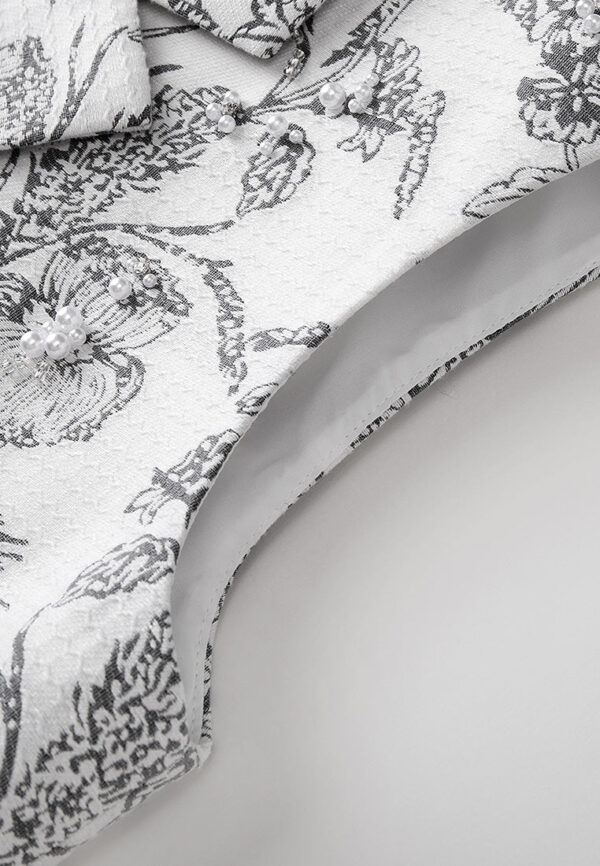 Cap-sleeves Peal-and-crystal-embellished Jacquard Waistcoat - Image 4