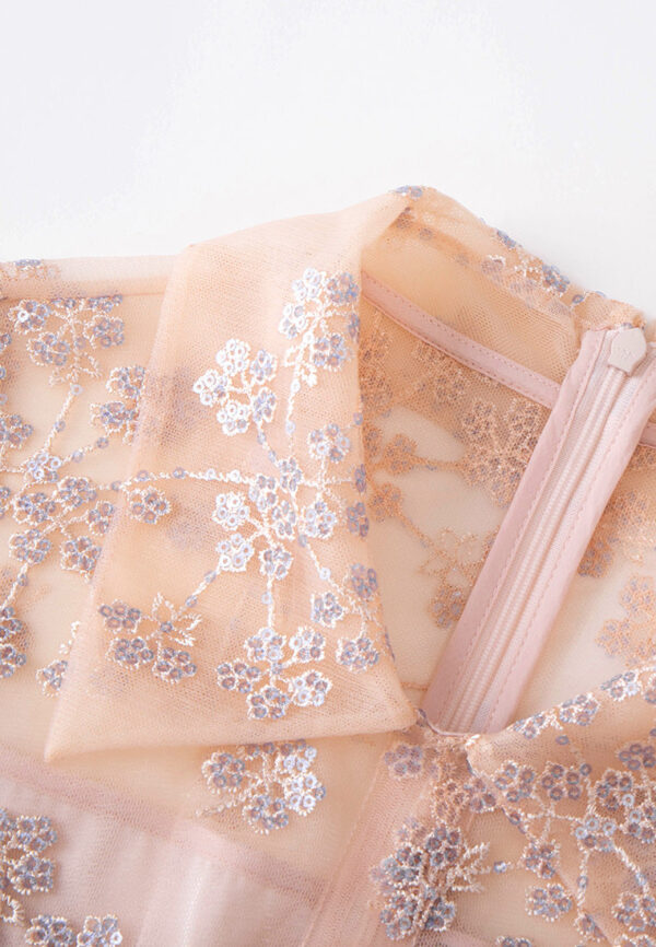 Puff-sleeve Sequined Pleated-detail Mesh Dress - Image 3