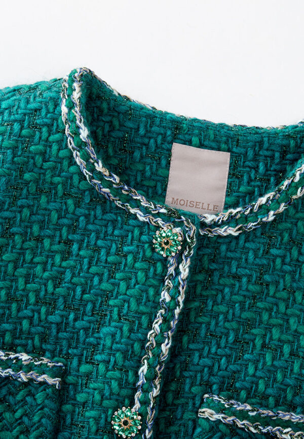 Emerald Contrasting-trim Tweed Jacket - Image 3