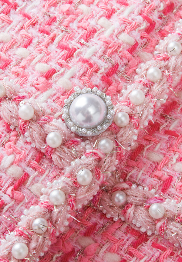Stand-collar Patch-pocket Embellished-trim Checked Dress - Image 5