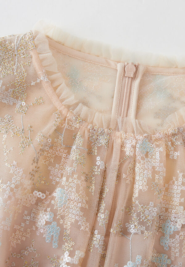 Ruffled-trim Cross-stitch Detail Sequin-detail Mesh Dress - Image 3