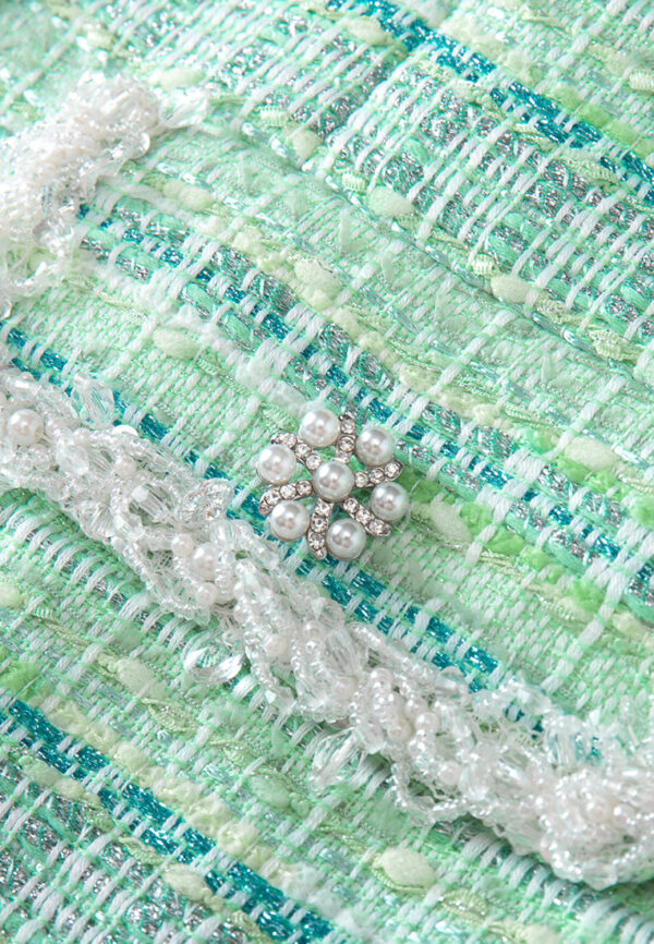 Lime Green Beaded-Trim Embellished-Button slim-fit Jacket - Image 4