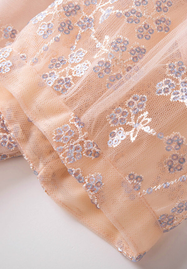 Puff-sleeve Sequined Pleated-detail Mesh Dress - Image 4