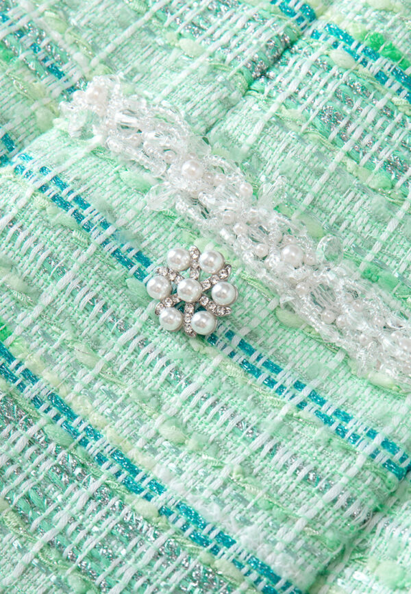 Lime Green Beaded-Trim Embellished-Button slim-fit Dress - Image 4