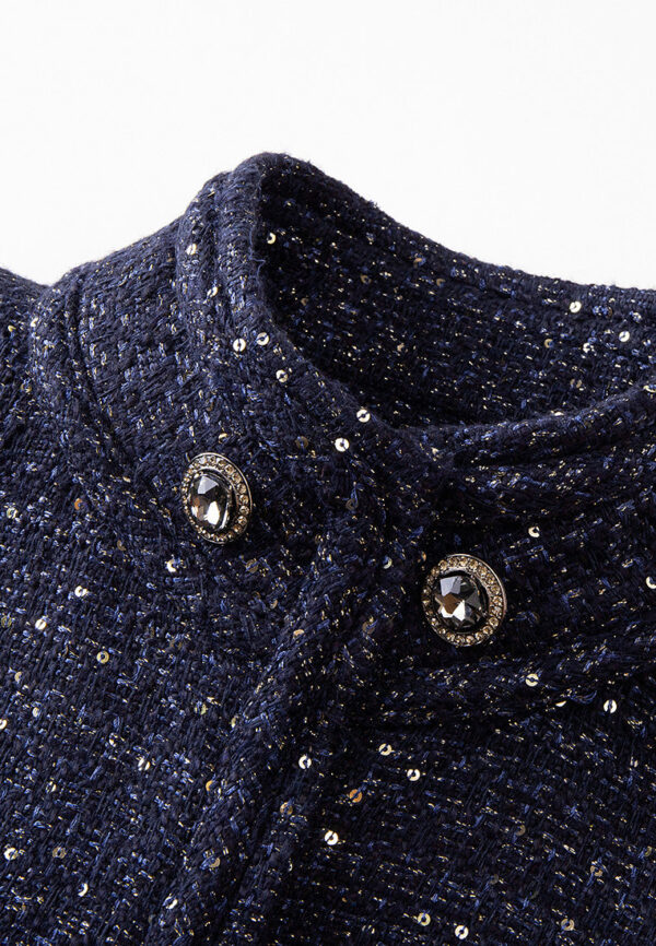 Stand-collar Concealed-fastening Sequin-detail Lurex Coat - Image 3