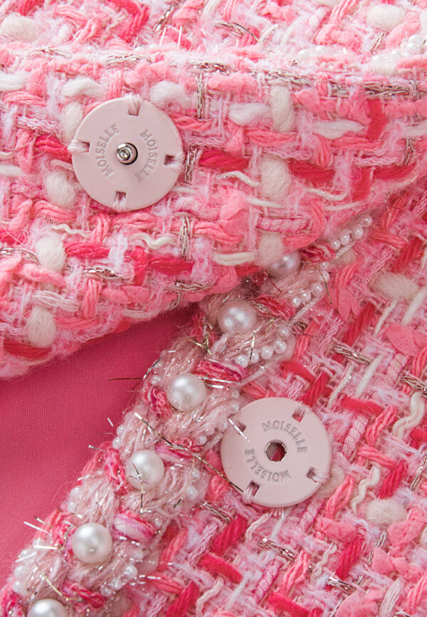 Stand-collar Patch-pocket Embellished-trim Checked Dress - Image 6