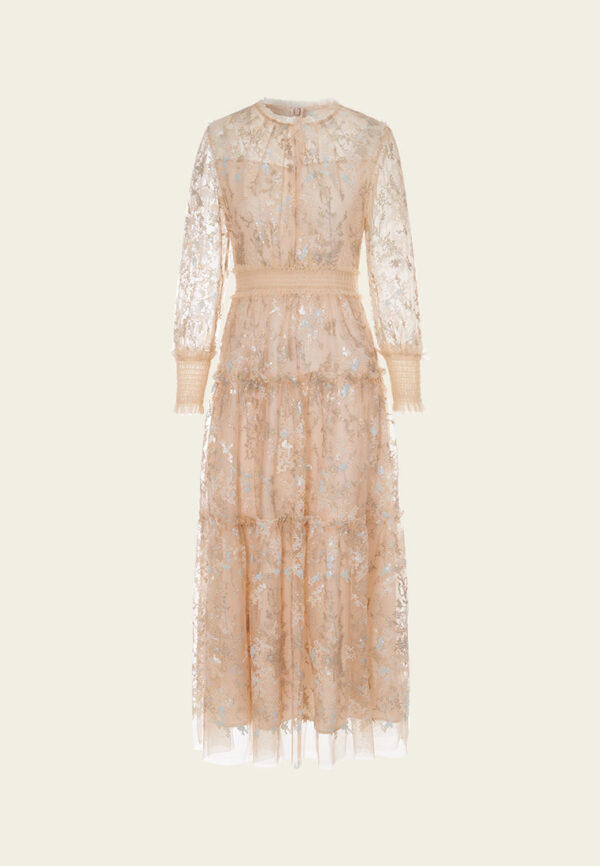 Ruffled-trim Cross-stitch Detail Sequin-detail Mesh Dress