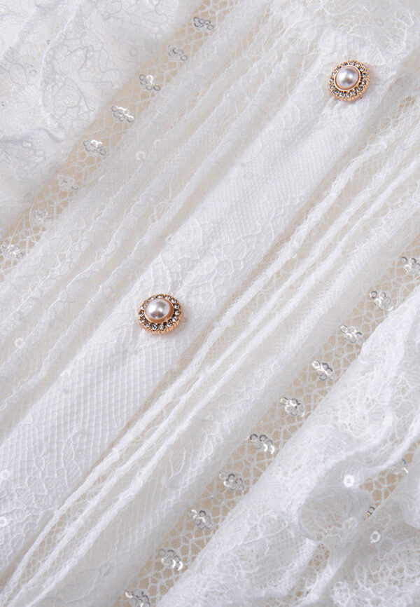 Ruffle-trim Sequin-detail Embellished-button Lace Shirt - Image 4