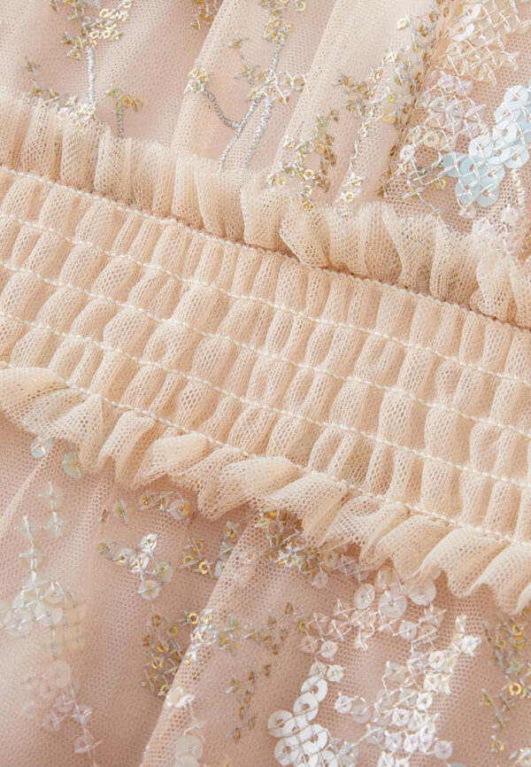 Ruffled-trim Cross-stitch Detail Sequin-detail Mesh Dress - Image 4