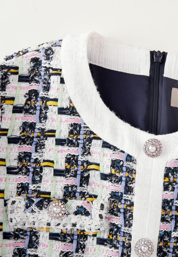 Mixed Tweed Houndstooth Trimmed Dress - Image 3