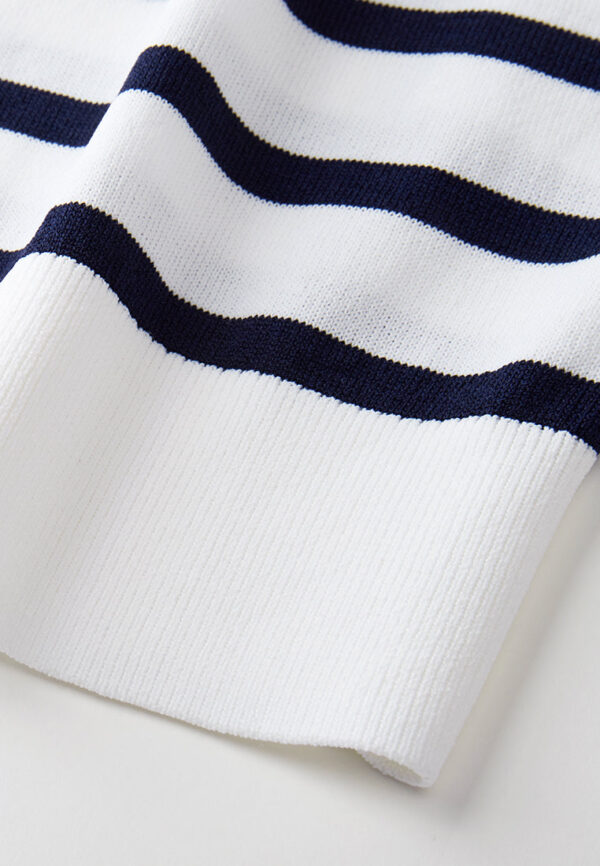 Navy Blue Stripped Knitted Jacket - Image 8