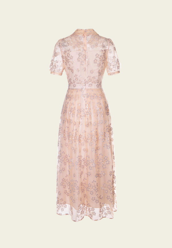 Puff-sleeve Sequined Pleated-detail Mesh Dress - Image 2