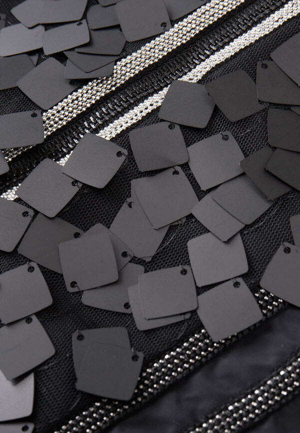 Ribbed-hem Metalic chain-detail Sequin-detail Cropped Jacket - Image 4