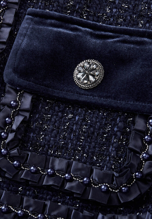 Contrasting-panel Detail Ruffle-detail Crystal-button Lurex Jacket - Image 5