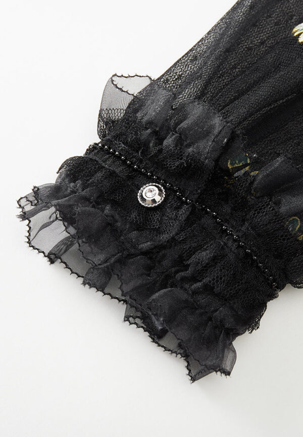 Ruffled-collar Embroidered Mesh Lace Top - Image 6