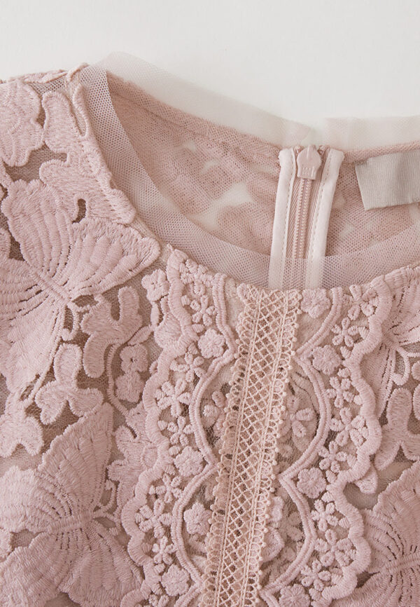 Layered Panelle-detail Puff-sleeve Lace Dress - Image 3