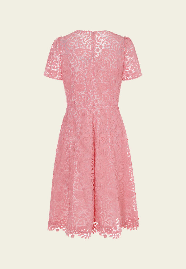 V-Neck Puff-sleeve Slim-cut Lace Dress - Image 2